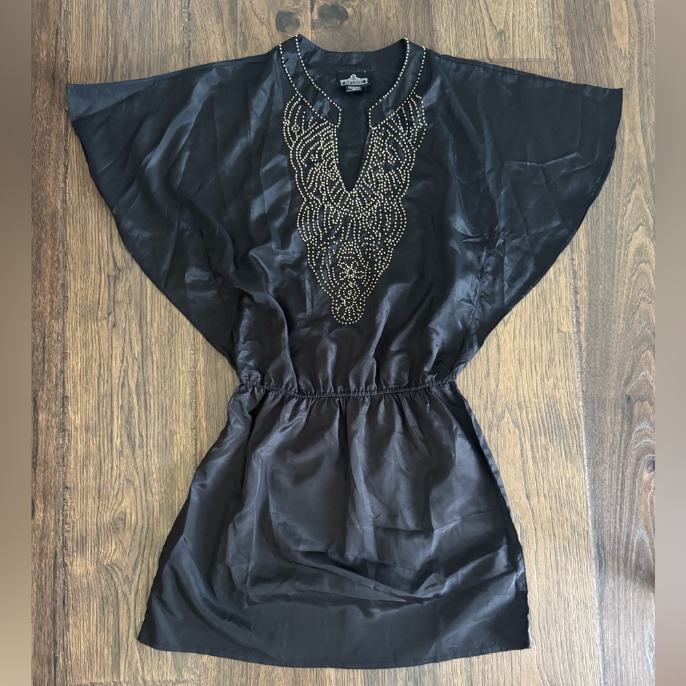 Elegant Black Mini Dress with Gold Accents